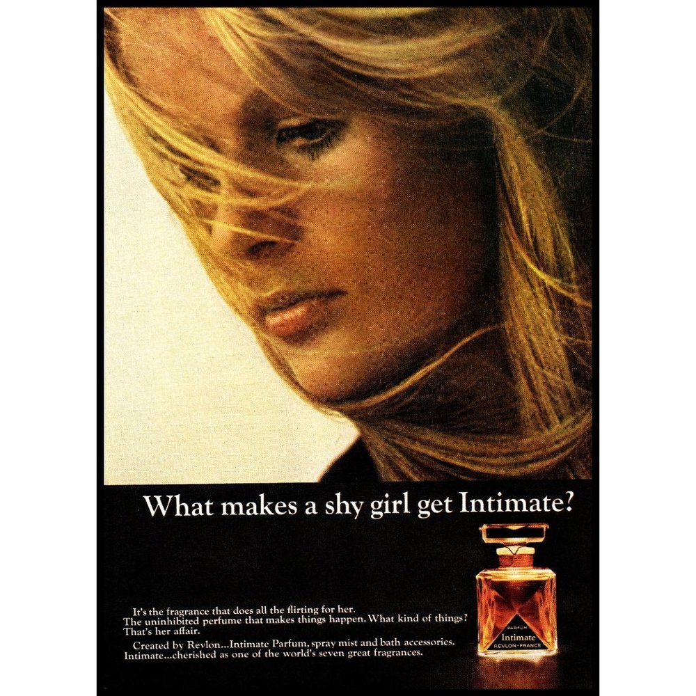 1965 Revlon Intimate Parfum Perfume Vintage Print Ad Blonde Model Wall Art
